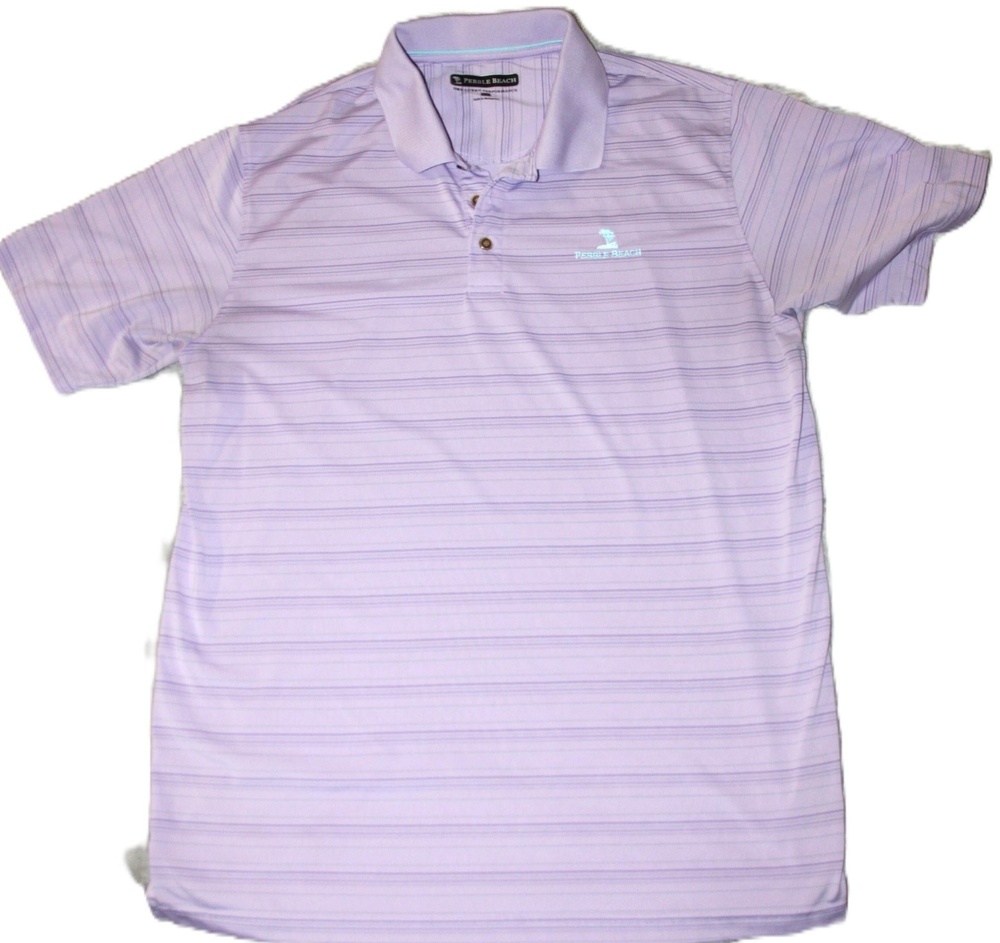 Pebble Beach Polo Shirt Mens XL Purple Striped Dry-Luxe Performance Polyester